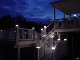 Decks can come alive at night with easy to install lighting low voltage post lights.